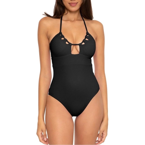 Becca Pucker Up Womens Halter Cut-Out One-Piece Swimsuit Nwot - Picture 1 of 3